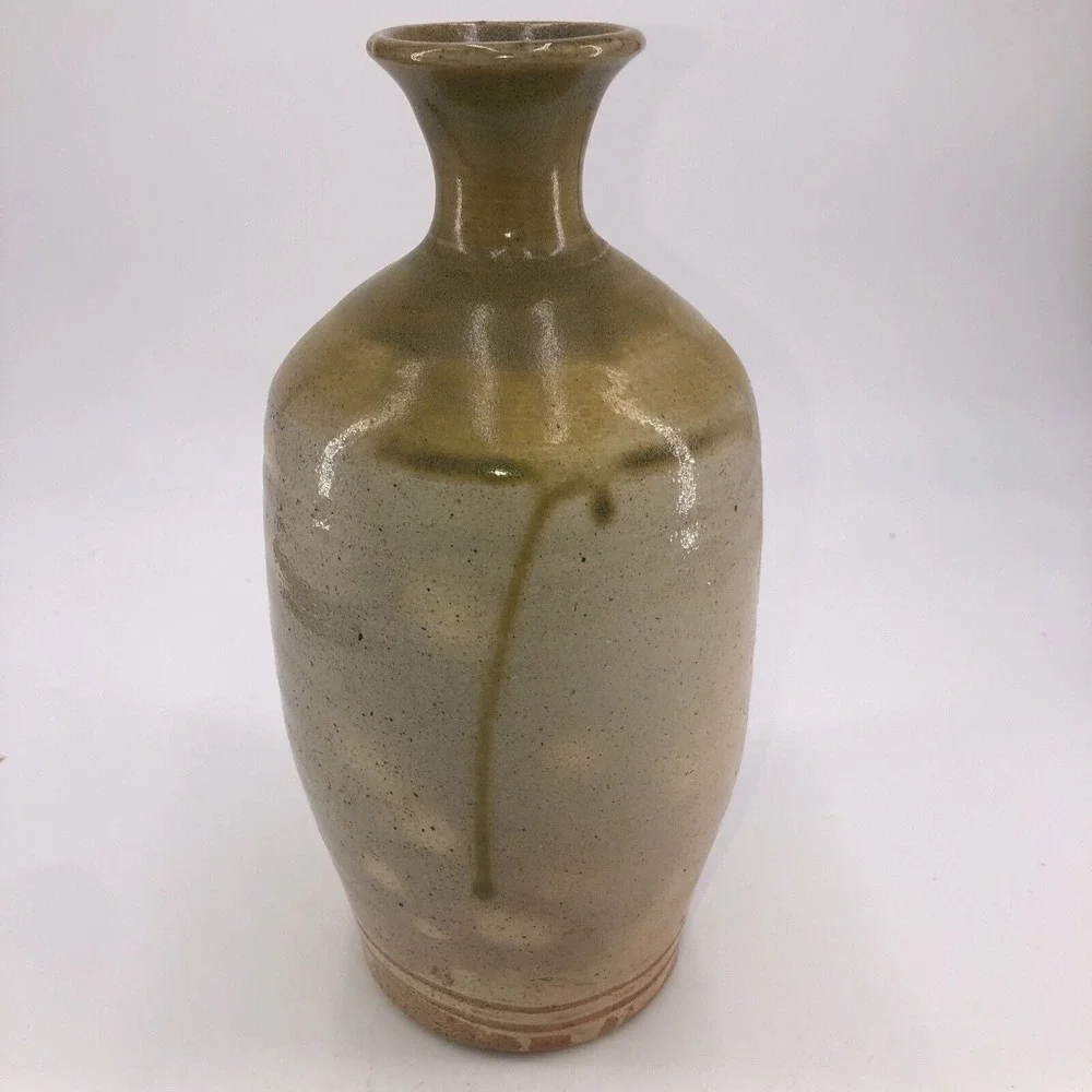 Studio Pottery Vase Vintage Mid Century‎ Geometric Design Drip Glaze 10.25